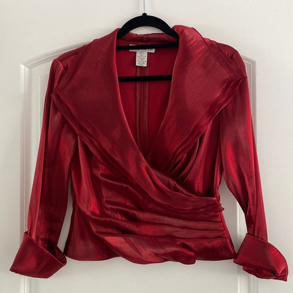 Red Formal Wrap Blouse - Picture 1 of 6
